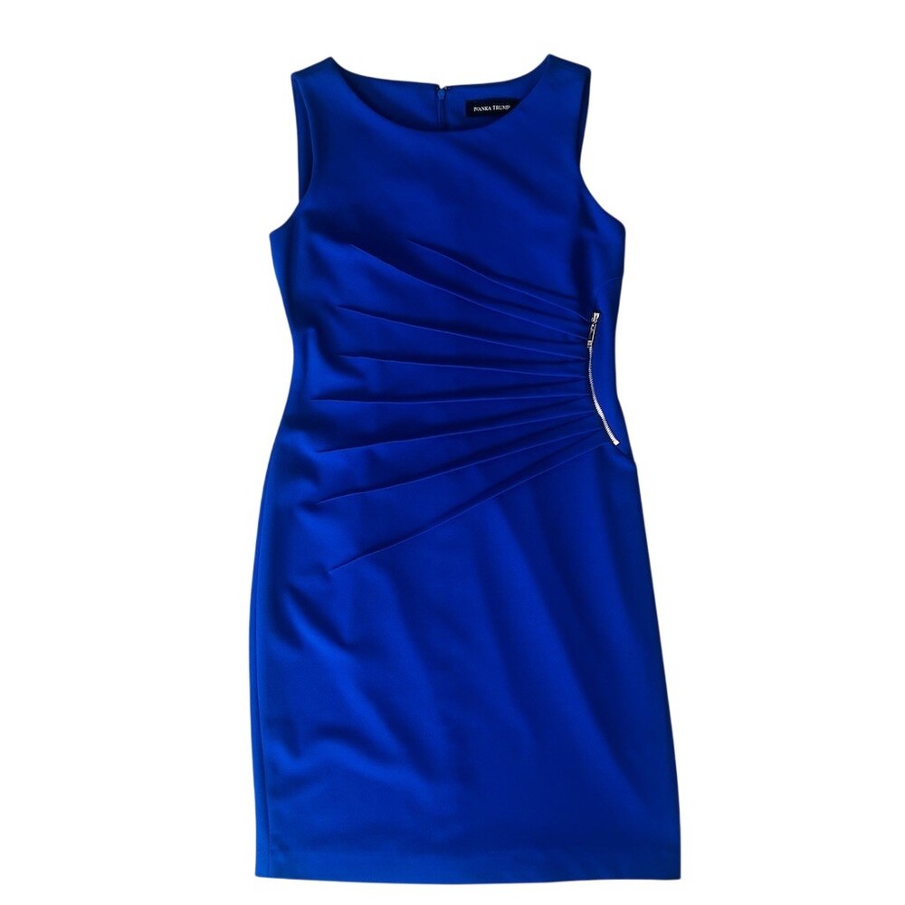 Ivanka Trump Dress Womens 6 Blue Sleeveless Sheath Ruched Knee Length - Picture 2 of 8